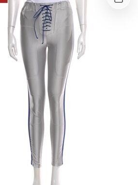 Unravel Project silver Lace-Up High-Waist Pants with Blue Side Stripes